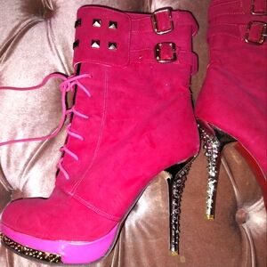Pink Studded Heeled Boots